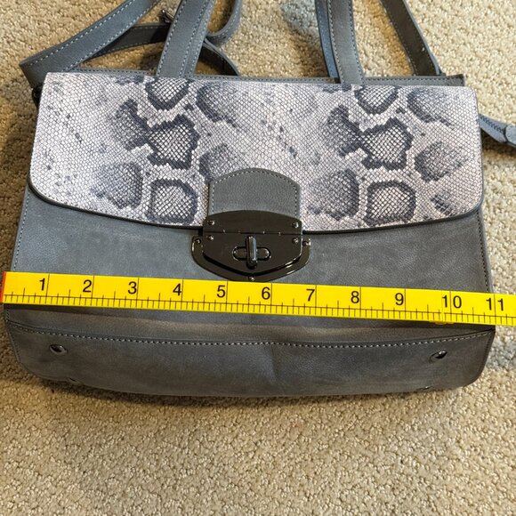 Vittoria Napoli Satchel Bag Purse Grey Nubuck Leather Python Snake Embossed Flap - Picture 13 of 15